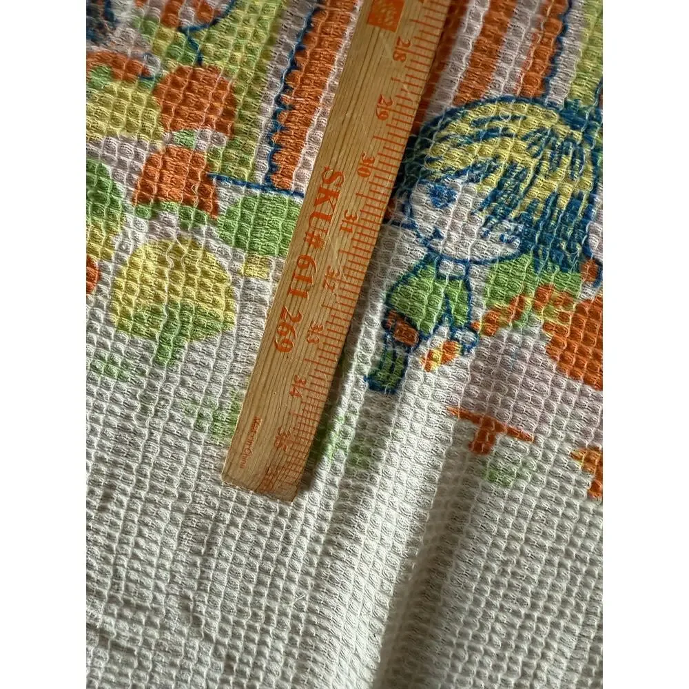 Vintage‎ Hansel & Gretel satin trimmed waffle knit mushroom print orange blanket
